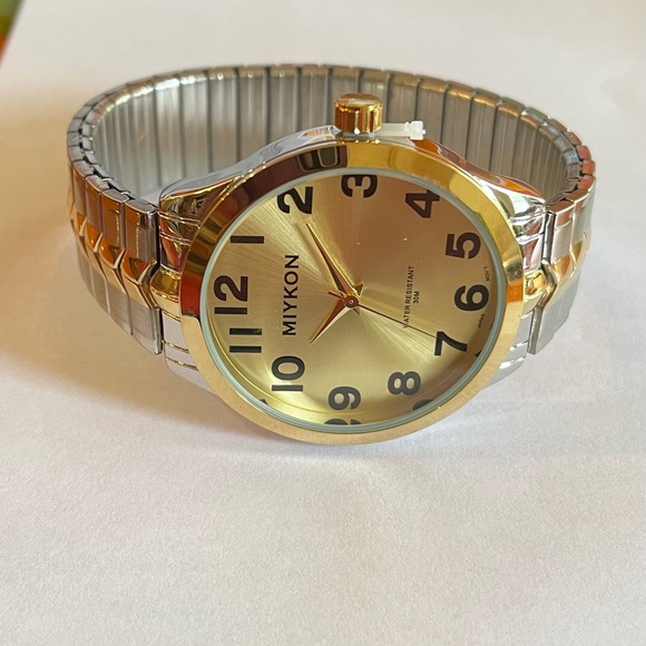 Men's MIYKON Number Dial Casual Stretch Band Gold & Silver Finish Fashion Watch - Picture 5 of 6